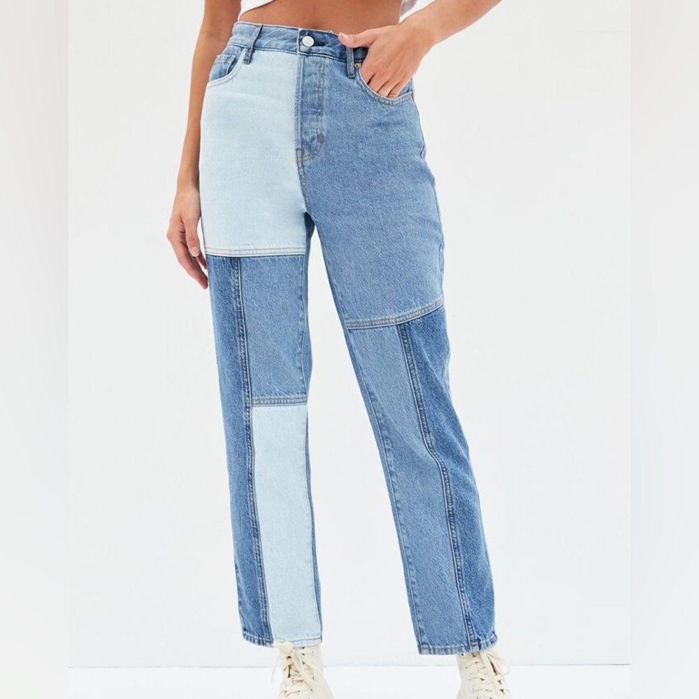PacSun Women's Two-Tone Blue High Waisted Straight Leg Jeans